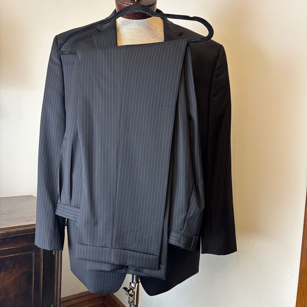 Ralph Lauren‎ Pinstripe Suit Set Wool 2-Button Blazer 48 L Pants 36x32.5 MINT